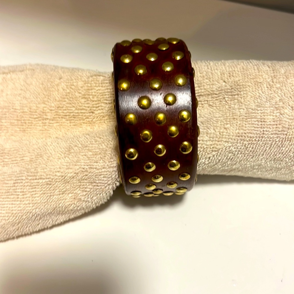 Bangle bracelet. Wood with gold stud detail